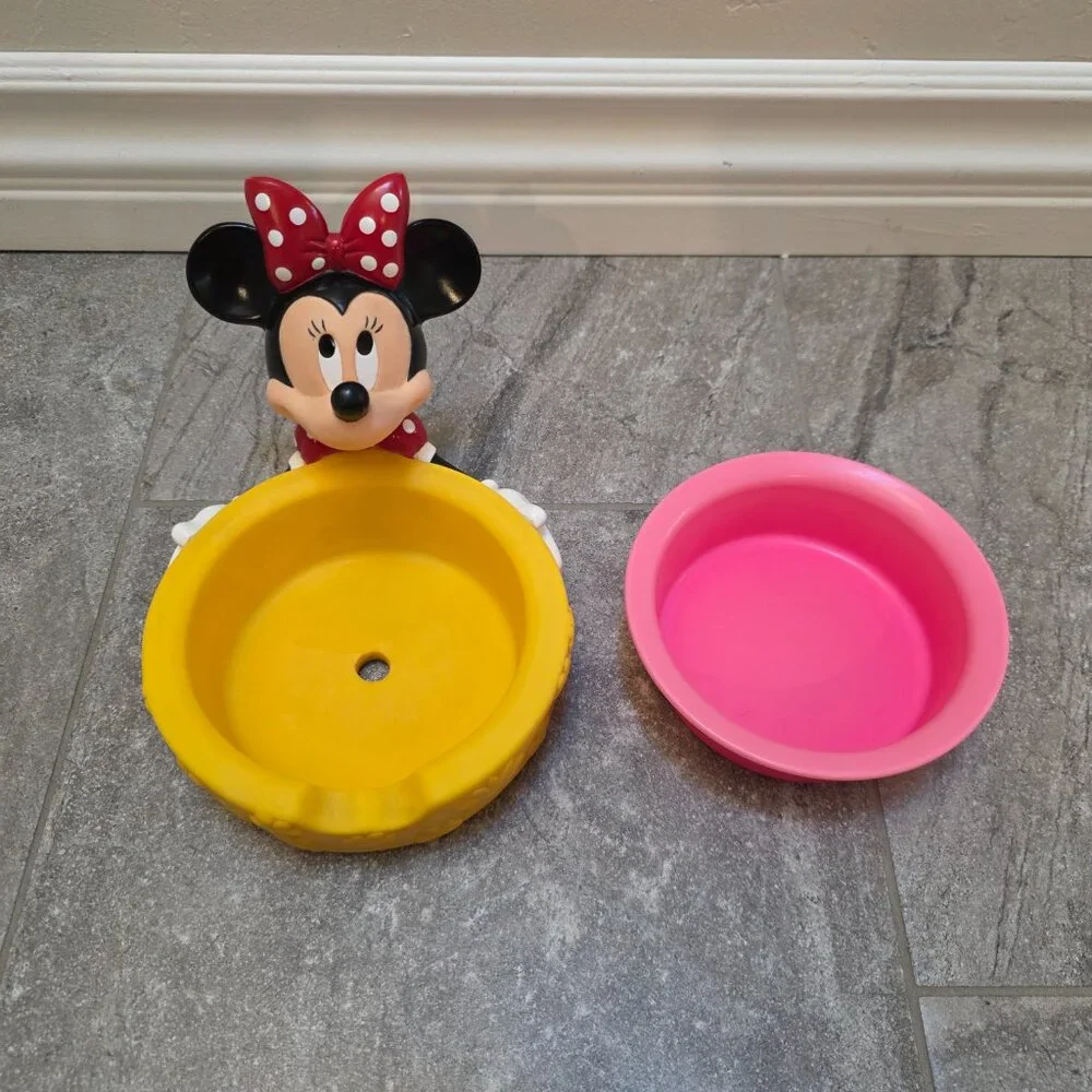 Vintage Applause Disney Minnie Mouse Cat/Dog Water Or Food Bowl & Bowl Holder
